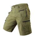 Pantaloncini cargo da uomo in verde militare con design multitasche e tessuto in cotone - S / Cuoio