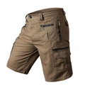 Pantaloncini cargo da uomo in cotone con multitasche color kaki scuro e zip laterali - S / verde chiaro