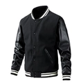 Classic black American varsity jacket with faux leather sleeves and ribbed trim details - M / All Black
