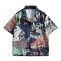 Men's short sleeve shirt with graffiti print and Cuban collar in loose summer style - 3XL / Graffiti Multicolor
