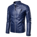Dunkelblaue Herren-Motorradjacke aus Kunstleder mit Stehkragen und gesteppten Schultern - 4XL / Blau
