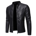 Schwarze Herren Bikerjacke aus Kunstleder mit Stehkragen und durchgehendem Reißverschluss - M / Schwarz
