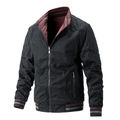 Veste réversible en coton noir pour homme avec col écossais et poignets rayés en maille - M / Noir