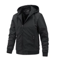 Chaqueta cortavientos negra para hombre con capucha, cremallera y puños elásticos - M / Negro