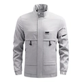 Men's light grey casual functional jacket with multi-pockets and a sleek stand collar - M / Gray