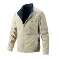 Giacca reversibile da uomo con collo alto in kaki e blu navy con ricamo HS - M / Albicocca (8870)