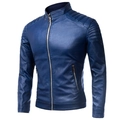 Chaqueta de moto azul oscuro entallada con cuello alto y detalles acolchados hombro - M / Azul