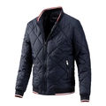 Giacca trapuntata blu scuro da uomo con cuciture a diamante e bordi a coste con strisce - M / Blu scuro