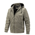 Chaqueta cortavientos con capucha verde oliva para hombre con cremallera frontal - M / Caqui
