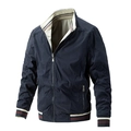 Bombardier réversible pour homme en coton bleu marine avec col rayé et zip métallique - M / Bleu foncé