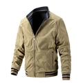 Veste réversible en coton lavé kaki pour homme avec poignets rayés et col montant - M / Kaki