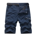 Marineblaue Cargo-Shorts für Herren, schnelltrocknend mit Taschen und Webgürtel - M / Dunkelblau