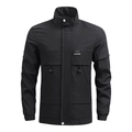 Men's black casual windbreaker jacket with stand collar and minimalist front pockets - M / Black