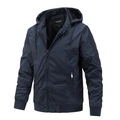 Chaqueta cortavientos para hombre en azul oscuro con capucha, cordón y bolsillos con cremallera - M / Azul oscuro