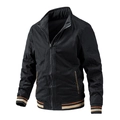 Men's reversible casual jacket with stand collar and striped rib cuffs in black color - M / Black