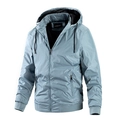 Men's light blue hooded windbreaker jacket with warm black fleece lining and zip pockets - M / Light Blue (Fleece Lined)