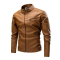 Men's caramel brown faux leather motorcycle jacket with quilted shoulder detail and zippers - M / Earth Yellow Thin
