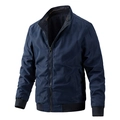 Men's dark blue reversible bomber jacket with ribbed cuffs and stand collar - M / Dark Blue