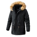 Parka invernale da uomo nero con ampio cappuccio in ecopelliccia marrone e coulisse - M / Nero