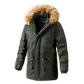 Parka invernale verde militare da uomo con cappuccio in ecopelliccia rimovibile e antivento - M / Verde Militare
