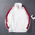 Veste de sport blanche à col montant avec rayures latérales rouges et noires pour hommes et femmes - M / Blanc Rouge