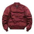 Classic deep burgundy bomber jacket with rib-knit collar and utility sleeve pocket - S / Wine Red (Standard)