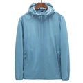 Veste de protection solaire bleu clair à capuche avec indice UPF 70+ et fermeture éclair - S / Hauts / Bleu Gris
