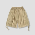 Khaki cargo shorts with multiple pockets, elastic drawstring waist, and tactical functional style - M / Khaki