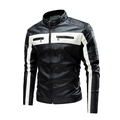 Veste de motard pour homme en similicuir noir avec rayures blanches et détails matelassés - M / Noir Doublé de Polaire