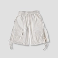 White cargo shorts with elastic drawstring waist and tactical side pockets for men - M / White