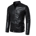 Mens black PU leather racing jacket with stand collar and quilted shoulder details - M / Black