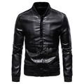 Blouson aviateur homme noir en similicuir ajusté avec col baseball et bords-côtes - M / Noir