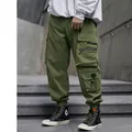 Men's army green multi-pocket cargo pants with functional tactical utility design - M / Army Green