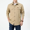 Camicia cargo uomo kaki foderata in pile a maniche lunghe con doppie tasche sul petto - M / Cachi