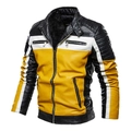 Veste de moto pour homme en cuir avec design contrasté noir, blanc et jaune - L / Jaune