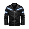 Veste de moto noire pour homme en similicuir avec bandes réfléchissantes bleu clair devant - L / Noir