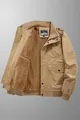Khaki men's work jacket with warm faux shearling lining and chest embroidery - M / Khaki
