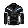 Veste de moto homme en PU bicolore noir et blanc avec bandes réfléchissantes bleues - L / Khaki