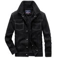 Men's black cargo jacket with white contrast stitching and functional pockets - M / Black