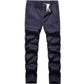 Men's casual straight-leg trousers in navy blue fleece-lined stretch cotton fabric - EU 30 / Royal Blue