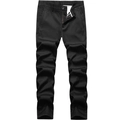 Men's casual black straight-leg trousers with elastic fit and soft fleece lining - EU 30 / Black