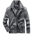 Men's retro dark grey suede jacket with white contrast stitching and chest pockets - M / Gray