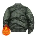 Chaqueta de aviador MA1 para hombre en verde oscuro, con forro acolchado y cuello elástico - S / Verde Militar (Acolchado & Grueso)