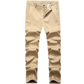 Men's khaki fleece-lined casual trousers in a straight leg fit with textured cotton fabric - EU 30 / Khaki