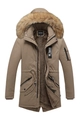 Men's khaki winter parka with thick faux fur collar and warm fleece lining - M / Khaki