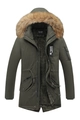 Men's winter thick army green hooded parka with brown faux fur collar and fleece lining - M / Army Green