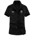 Camicia nera stile militare in cotone a maniche corte con spalline e ricami fini - M / Nero