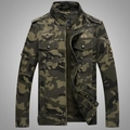 Men's woodland camouflage tactical jacket with stand collar and military patches - Army Green Camouflage