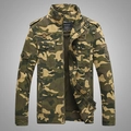 Men's camouflage military jacket with stand collar and airborne tactical patches - Camouflage Khaki