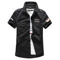 Camisa cargo negra de manga corta con trabillas en hombros y bolsillos tácticos - M / Negro
